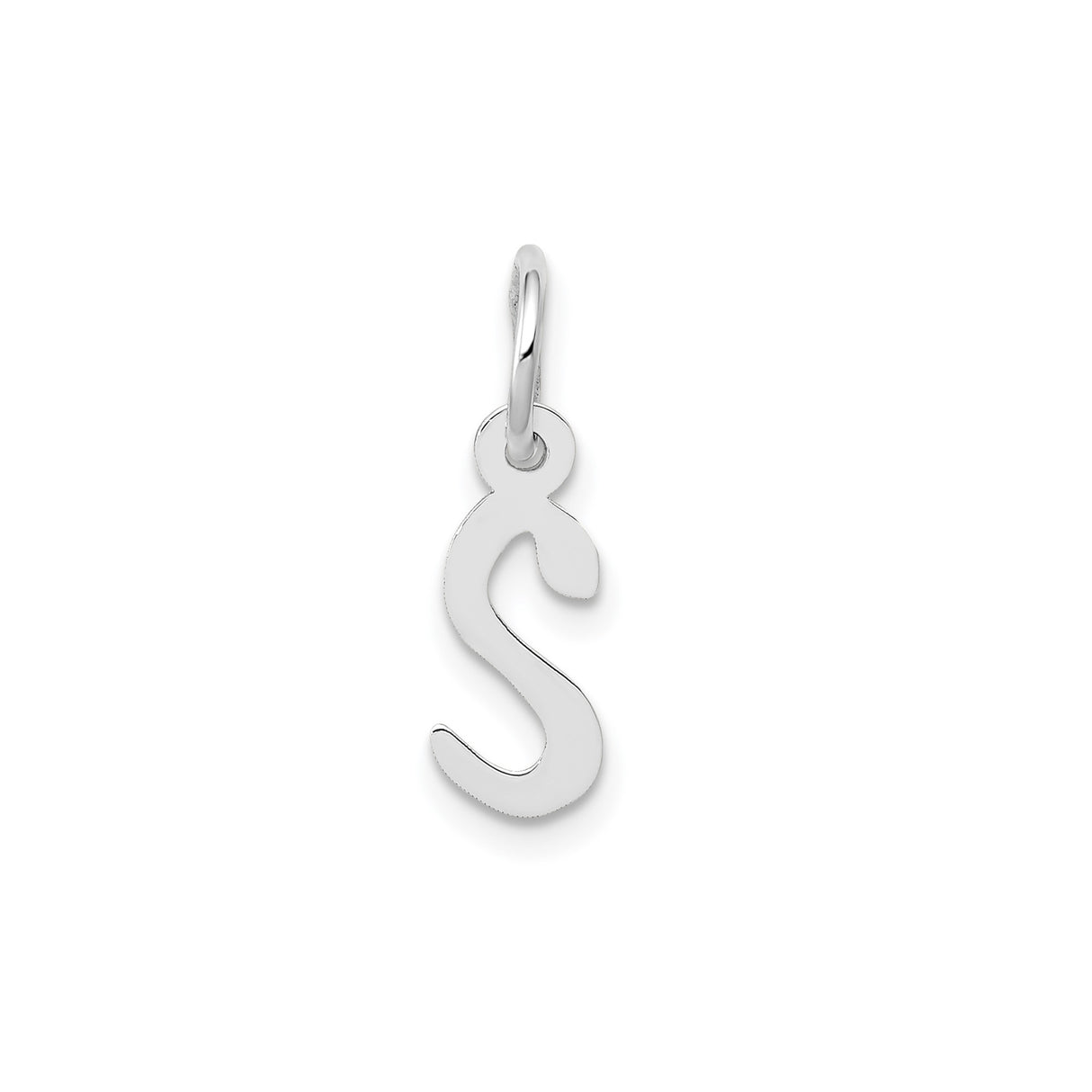 14k White Gold Letter S Pendant Charm, Polished Slanted Block Initial Design
