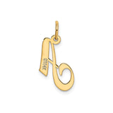 14k Yellow Gold Script Letter A Pendant Charm, Polished Uppercase Initial Monogram Design