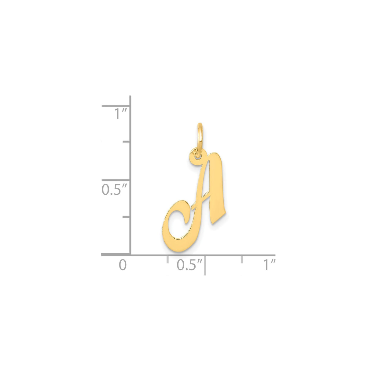 14k Yellow Gold Script Letter A Pendant Charm, Polished Uppercase Initial Monogram Design