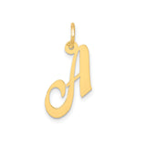 14k Yellow Gold Script Letter A Pendant Charm, Polished Uppercase Initial Monogram Design