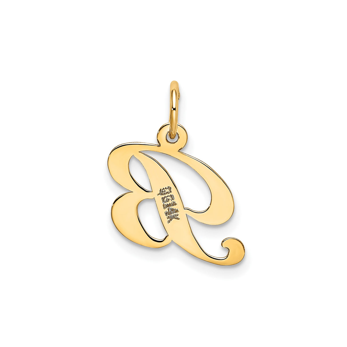 14k Yellow Gold Script Letter B Pendant Charm, Polished Monogram Alphabet Jewelry for Women or Unisex