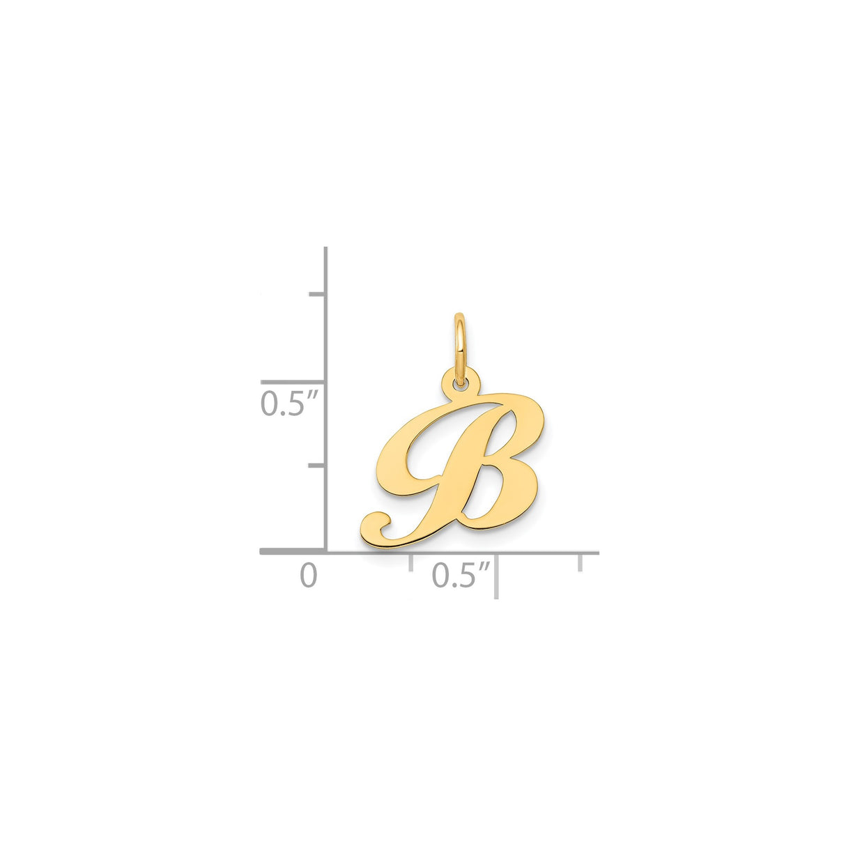 14k Yellow Gold Script Letter B Pendant Charm, Polished Monogram Alphabet Jewelry for Women or Unisex