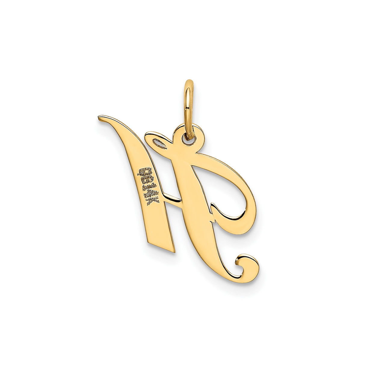14k Yellow Gold Script Letter H Pendant, Polished Uppercase Initial Charm for Women