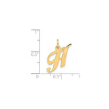 14k Yellow Gold Script Letter H Pendant, Polished Uppercase Initial Charm for Women