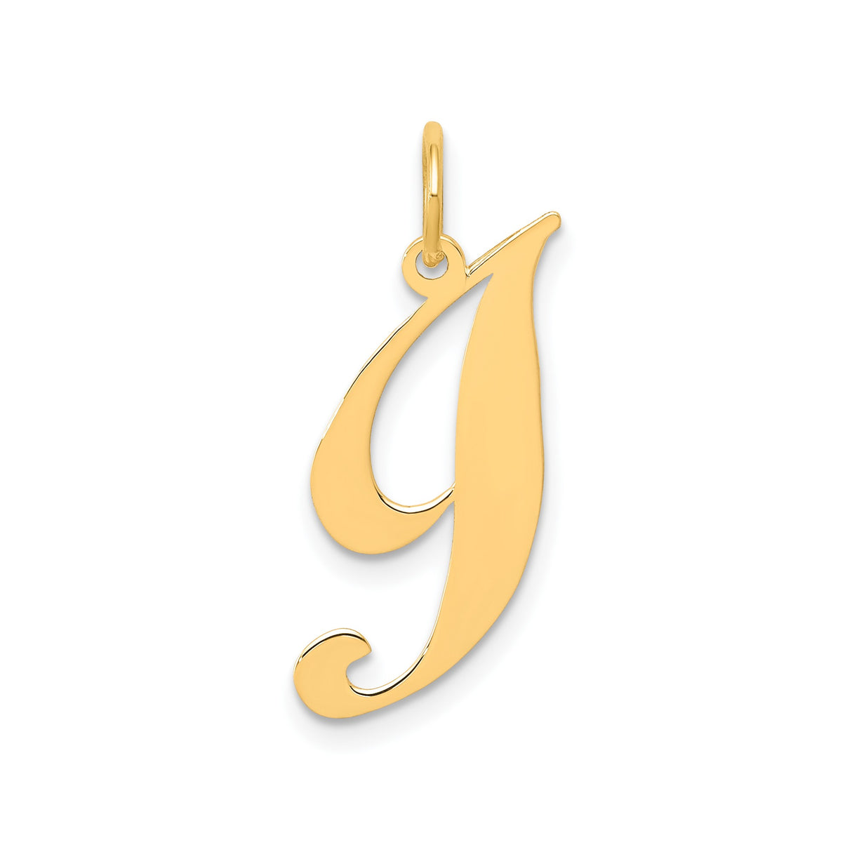 14k Yellow Gold Script Letter J Pendant, Polished Uppercase Initial Charm for Women