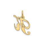 14k Yellow Gold Letter K Pendant Charm, Polished Cursive Initial Jewelry for Women or Unisex
