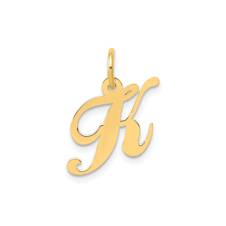 14k Yellow Gold Letter K Pendant Charm, Polished Cursive Initial Jewelry for Women or Unisex