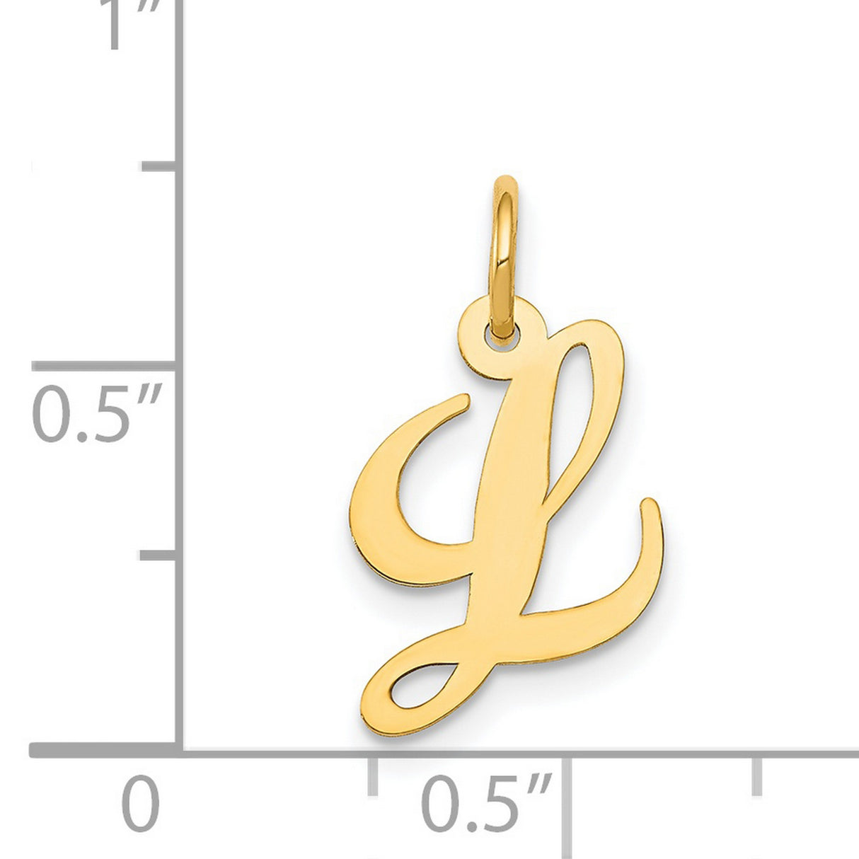 14k Yellow Gold Script Initial L Pendant, Polished Cursive Letter Charm for Women