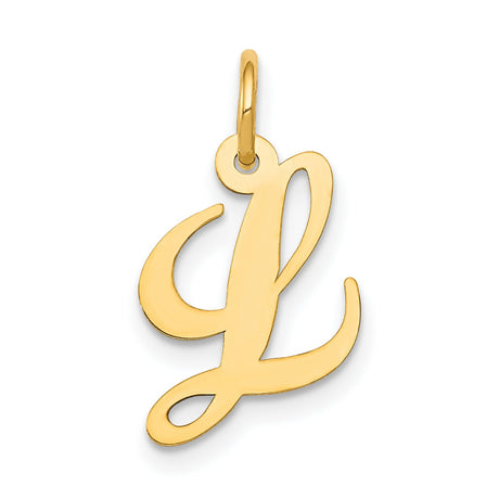 14k Yellow Gold Script Initial L Pendant, Polished Cursive Letter Charm for Women