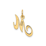 14k Yellow Gold Script Initial M Pendant, Polished Uppercase Letter Charm for Women