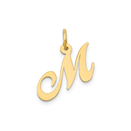 14k Yellow Gold Script Initial M Pendant, Polished Uppercase Letter Charm for Women