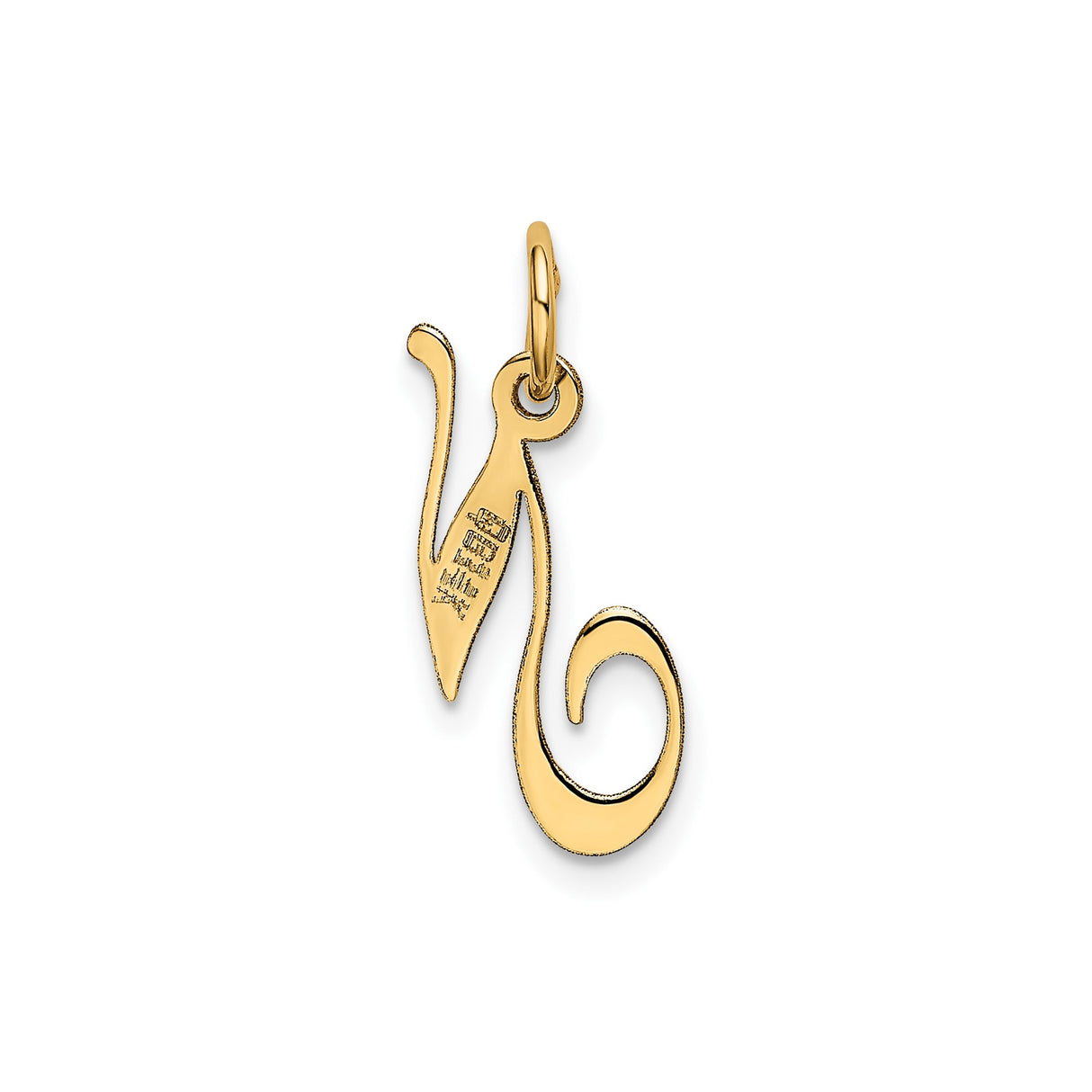 14k Yellow Gold Initial N Pendant, Cursive Letter Charm, Dainty Personalized Jewelry