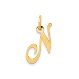 14k Yellow Gold Initial N Pendant, Cursive Letter Charm, Dainty Personalized Jewelry