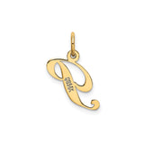 14k Yellow Gold Script Initial P Pendant, Polished Cursive Letter Charm for Women