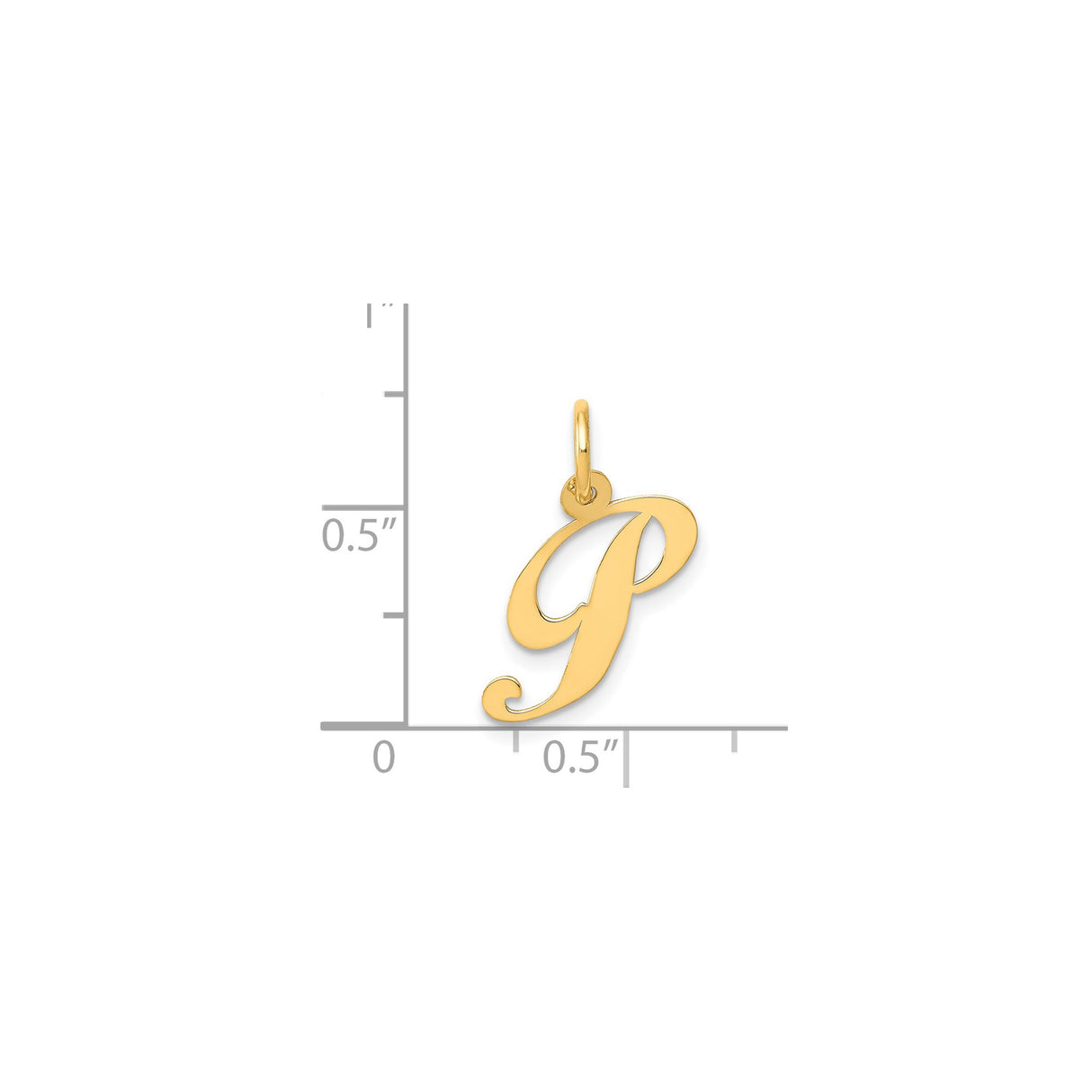 14k Yellow Gold Script Initial P Pendant, Polished Cursive Letter Charm for Women
