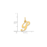 14k Yellow Gold Script Initial P Pendant, Polished Cursive Letter Charm for Women