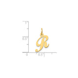 14k Yellow Gold Script R Pendant, Polished Uppercase Initial Charm in Cursive Design