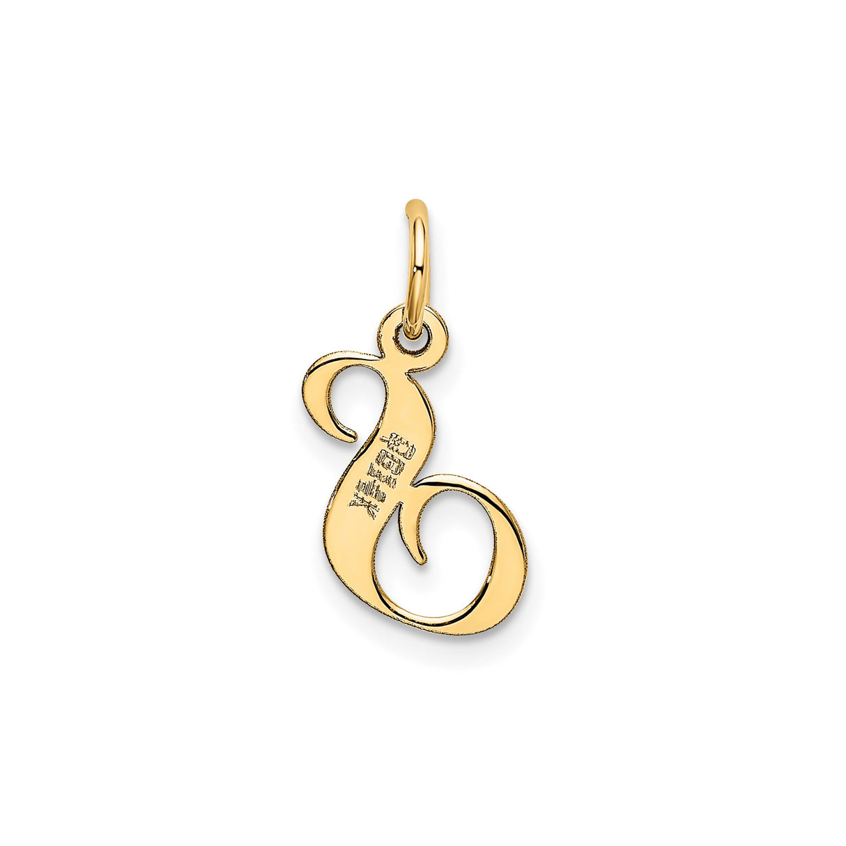 14k Yellow Gold Script Initial Pendant, Polished Letter S Charm for Women