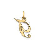 14k Yellow Gold Initial J Pendant Charm, Script Letter Design for Women