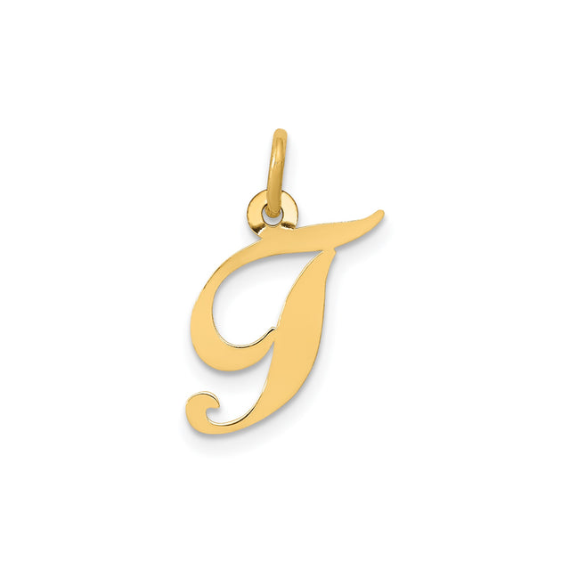 14k Yellow Gold Initial J Pendant Charm, Script Letter Design for Women