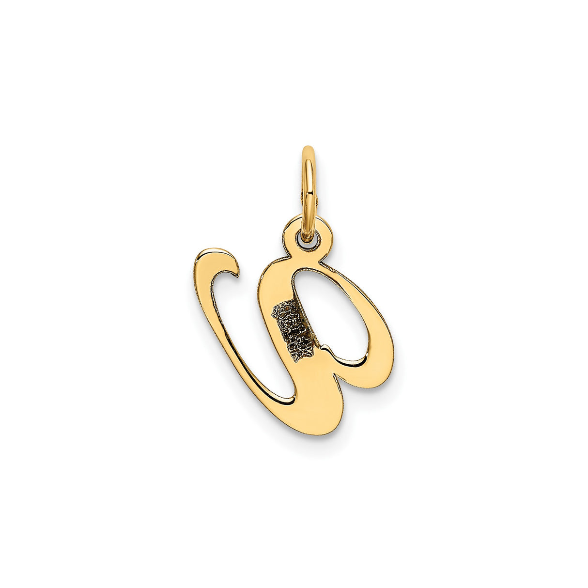 14k Yellow Gold Script Initial W Pendant, Polished Cursive Letter Charm for Women