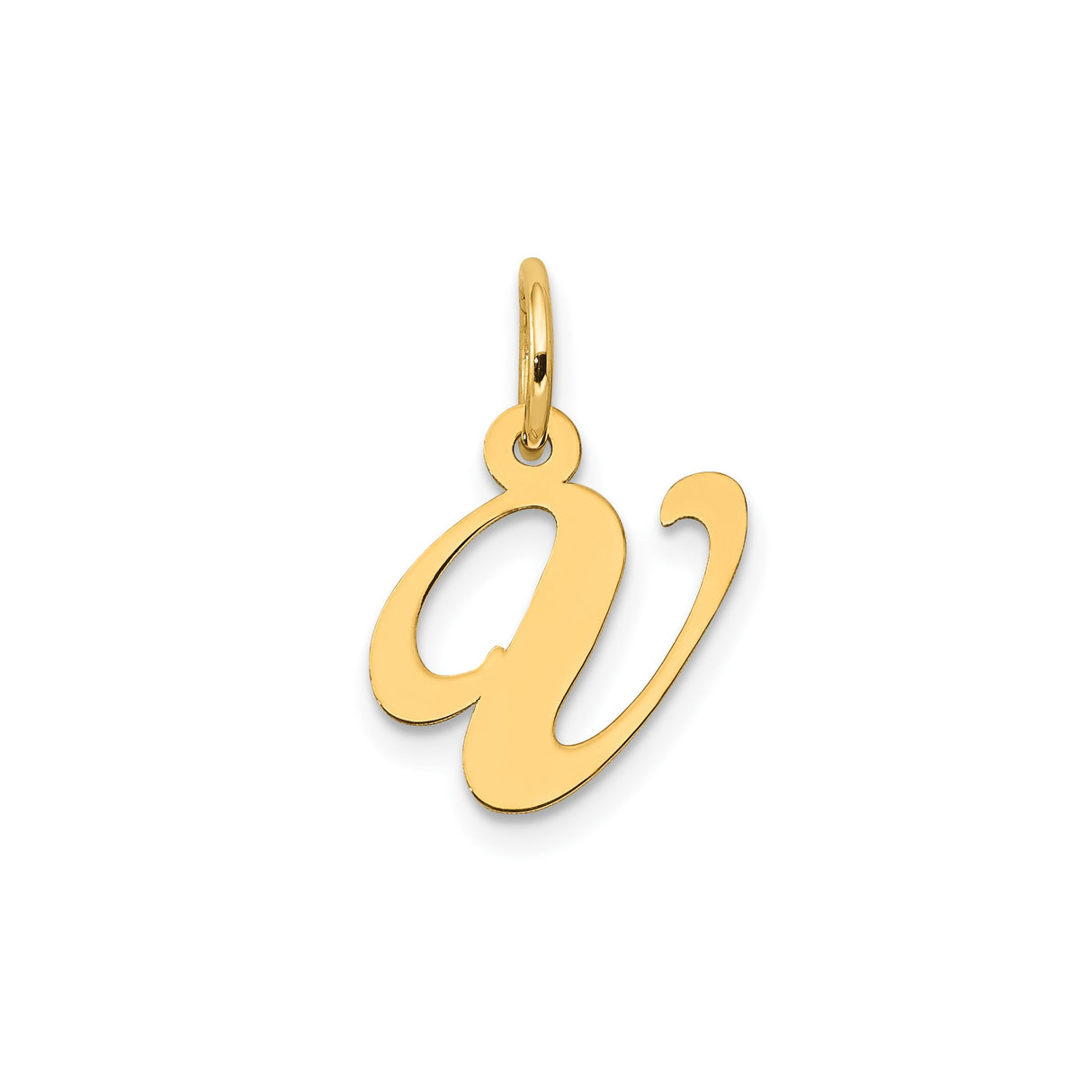 14k Yellow Gold Script Initial W Pendant, Polished Cursive Letter Charm for Women