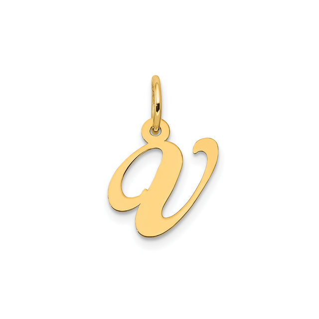 14k Yellow Gold Script Initial W Pendant, Polished Cursive Letter Charm for Women