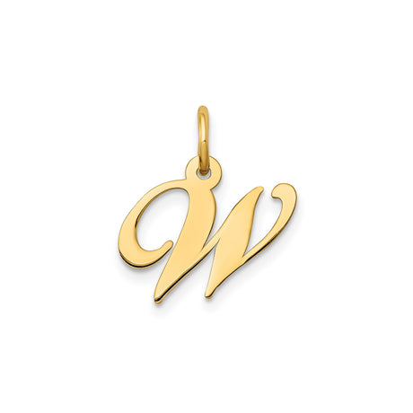 14k Yellow Gold Script Letter W Pendant, Cursive Initial Charm for Women