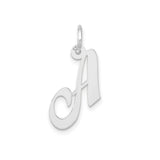 14k White Gold Script Initial Pendant, Polished Cursive Letter A Charm for Women