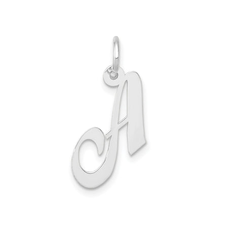 14k White Gold Script Initial Pendant, Polished Cursive Letter A Charm for Women