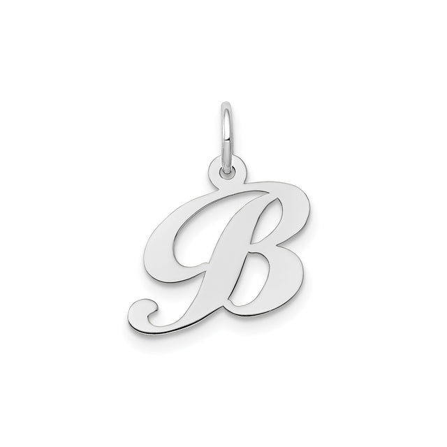 14k White Gold Initial B Pendant, Cursive Script Letter Charm for Women