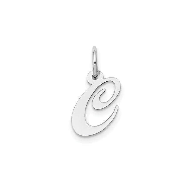 14k White Gold Cursive Initial C Pendant Charm, Script Letter Monogram Jewelry for Women