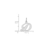 14k White Gold Script Initial D Pendant, Polished Cursive Letter Charm for Women