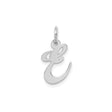 14k White Gold Script Initial E Pendant, Polished Cursive Letter Charm for Women