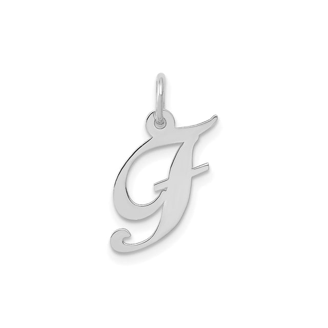 14k White Gold Script Initial F Pendant, Cursive Letter Charm for Necklace or Bracelet