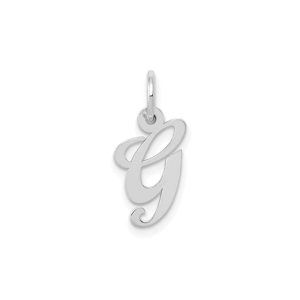 14k White Gold Letter G Pendant Charm, Polished Script Initial Jewelry for Women or Unisex Wear