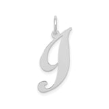 14k White Gold Initial J Pendant, Polished Script Letter Charm for Women or Unisex Wear
