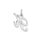 14k White Gold Script Initial K Pendant, Polished Cursive Letter Charm for Women