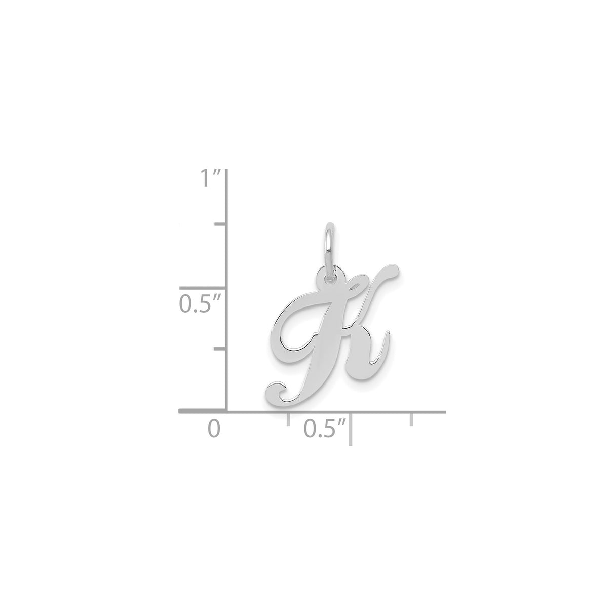 14k White Gold Script Initial K Pendant, Polished Cursive Letter Charm for Women