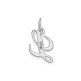 14k White Gold Script Initial L Pendant, Polished Cursive Letter Charm for Women