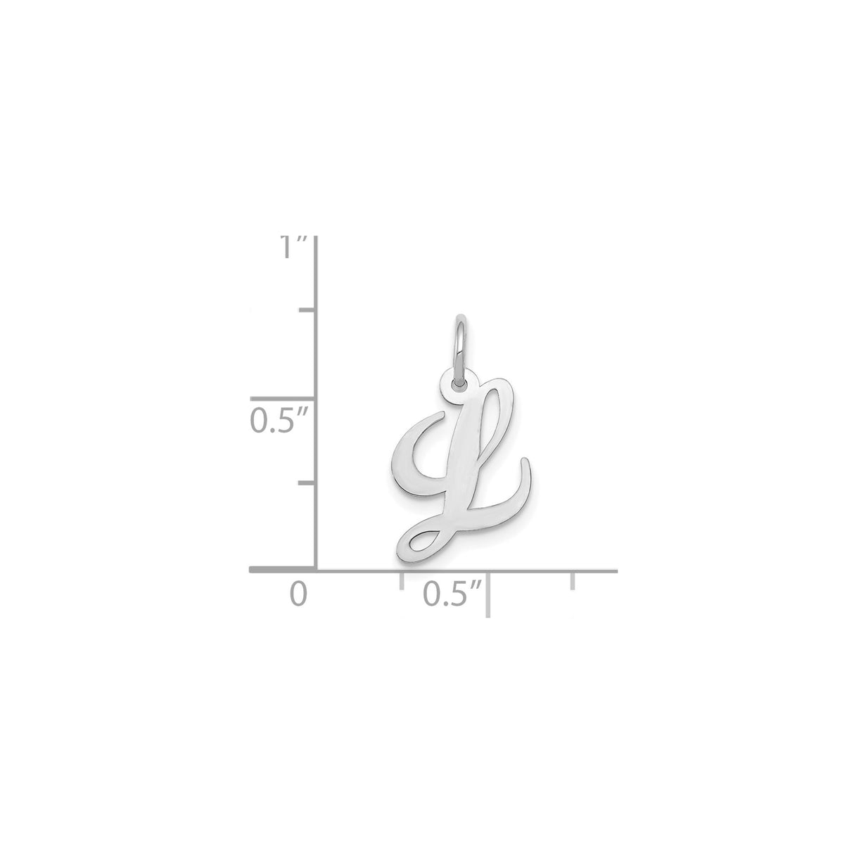 14k White Gold Script Initial L Pendant, Polished Cursive Letter Charm for Women
