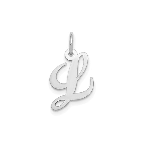14k White Gold Script Initial L Pendant, Polished Cursive Letter Charm for Women