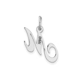 14k White Gold Script Letter M Pendant, Custom Initial Monogram Charm for Women