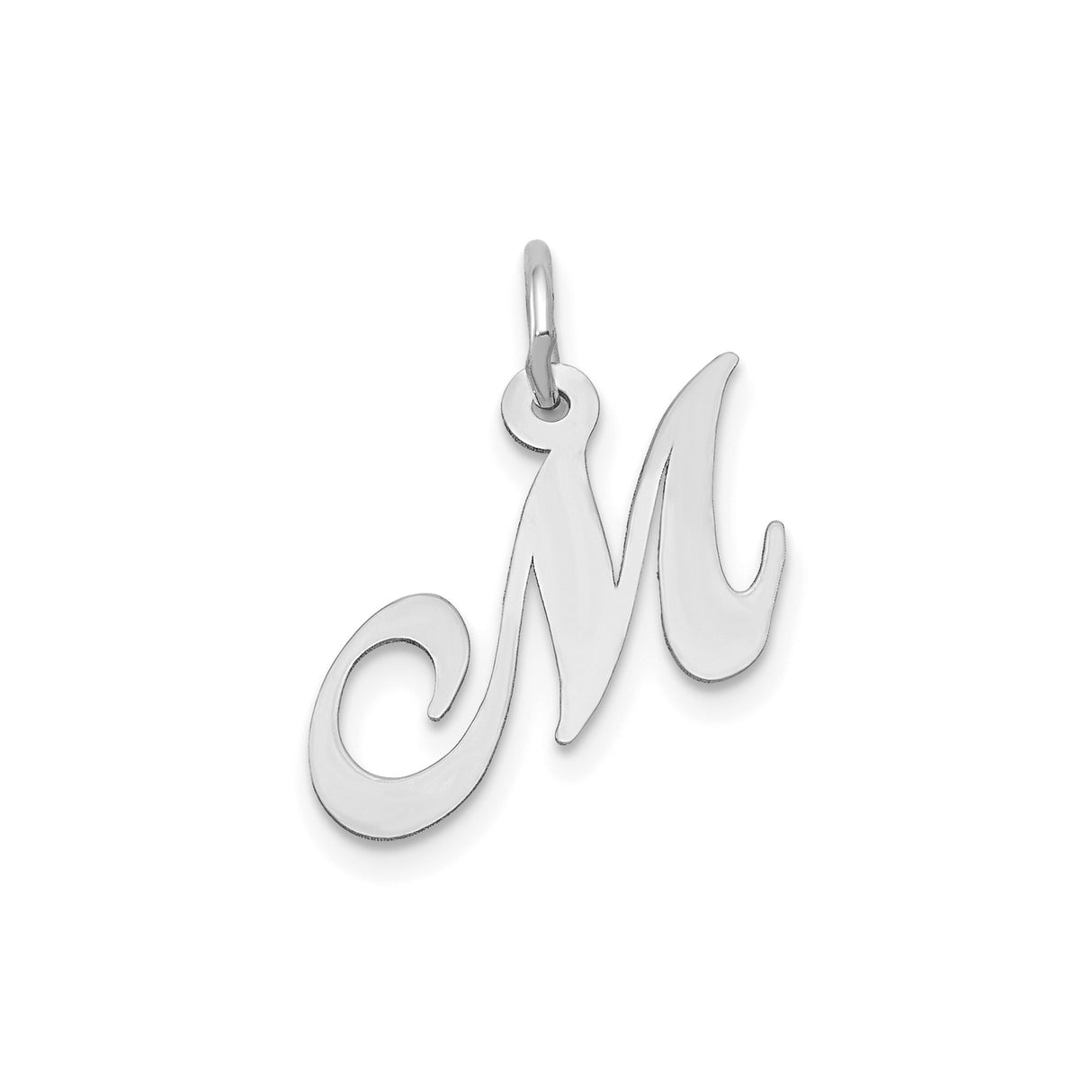 14k White Gold Script Letter M Pendant, Custom Initial Monogram Charm for Women