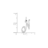 14k White Gold Script Letter N Pendant, Polished Capital Initial Charm for Women