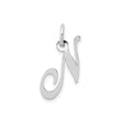 14k White Gold Script Letter N Pendant, Polished Capital Initial Charm for Women