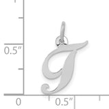 14k White Gold Script Initial J Pendant, Polished Cursive Letter Charm for Women