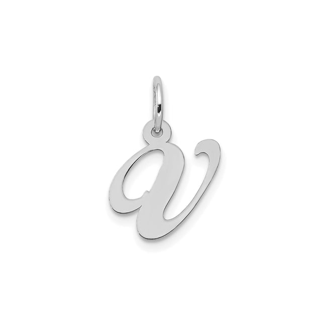 14k White Gold Script Initial V Pendant Charm, Cursive Uppercase Letter Jewelry for Women