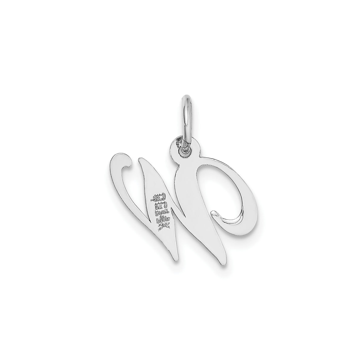 14k White Gold Script Initial W Pendant, Polished Letter Charm for Women