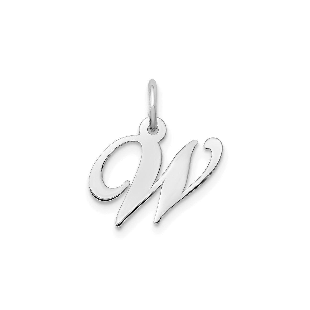 14k White Gold Script Initial W Pendant, Polished Letter Charm for Women